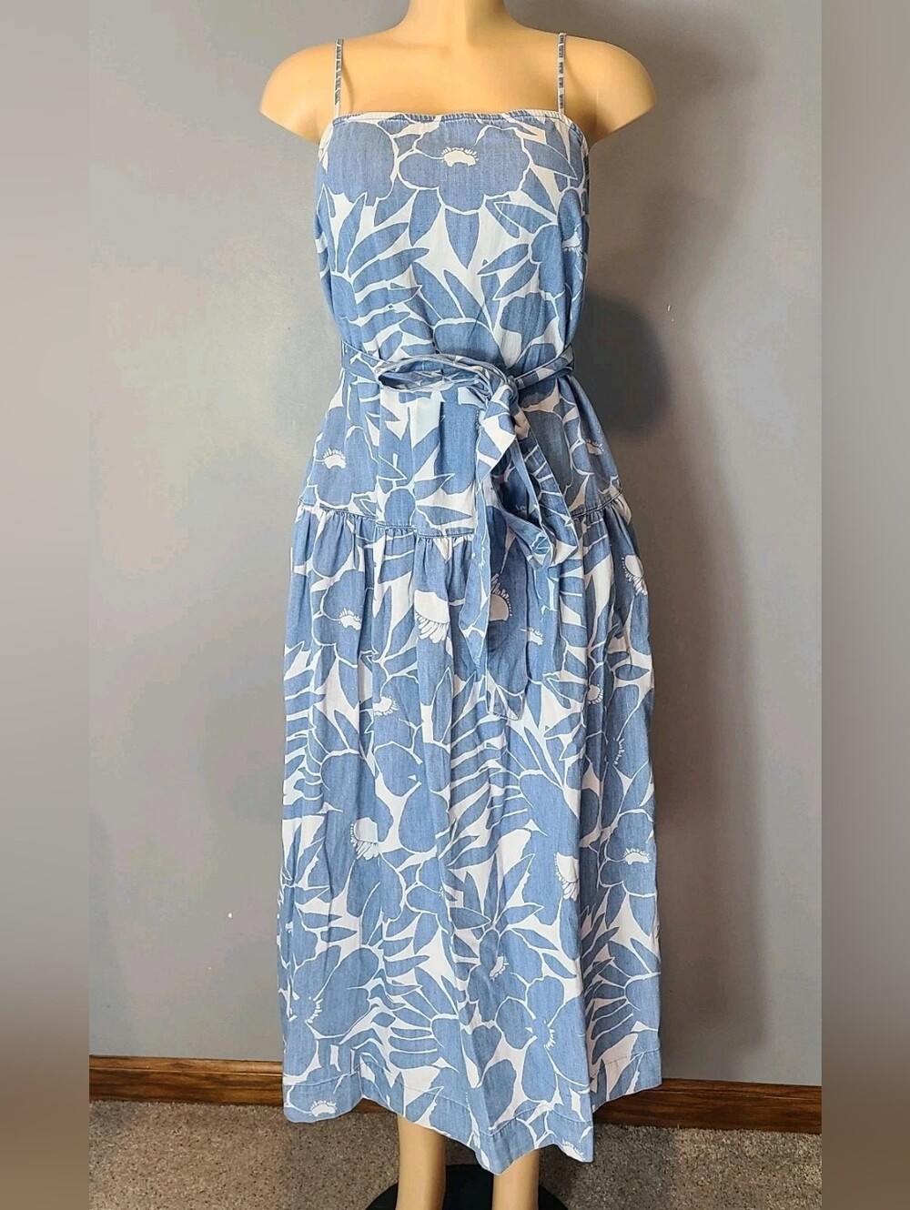 Blue and White Floral Tie-Waist Sundress